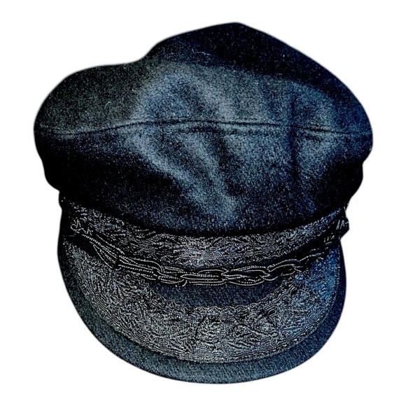 NWOT Greek Fisherman’s cap wool blend black textured size 57-7 1/8 nautical - Picture 2 of 8